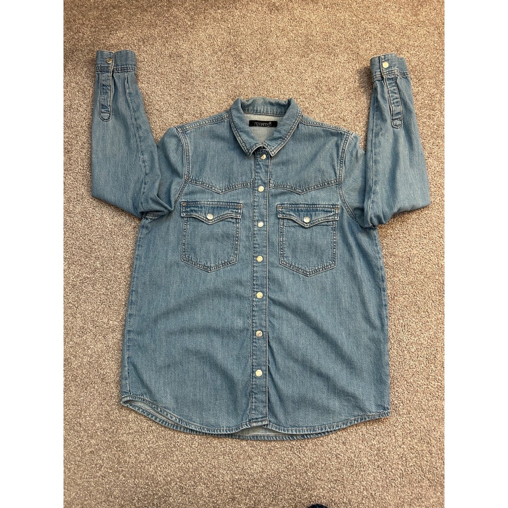 Mavi Denim Button Down Shirt Womens S Blue Excellent Western Cotton Long Sleeve